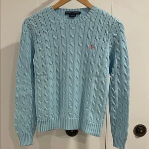 Ralph Lauren Sky Blue Cable Knit Crewneck Sweater